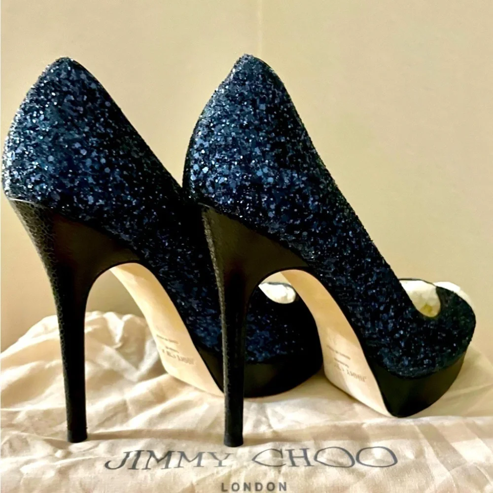 Jimmy Choo Dahlia,  Royal Blue Glitter Pumps in remarkable Condition EU35